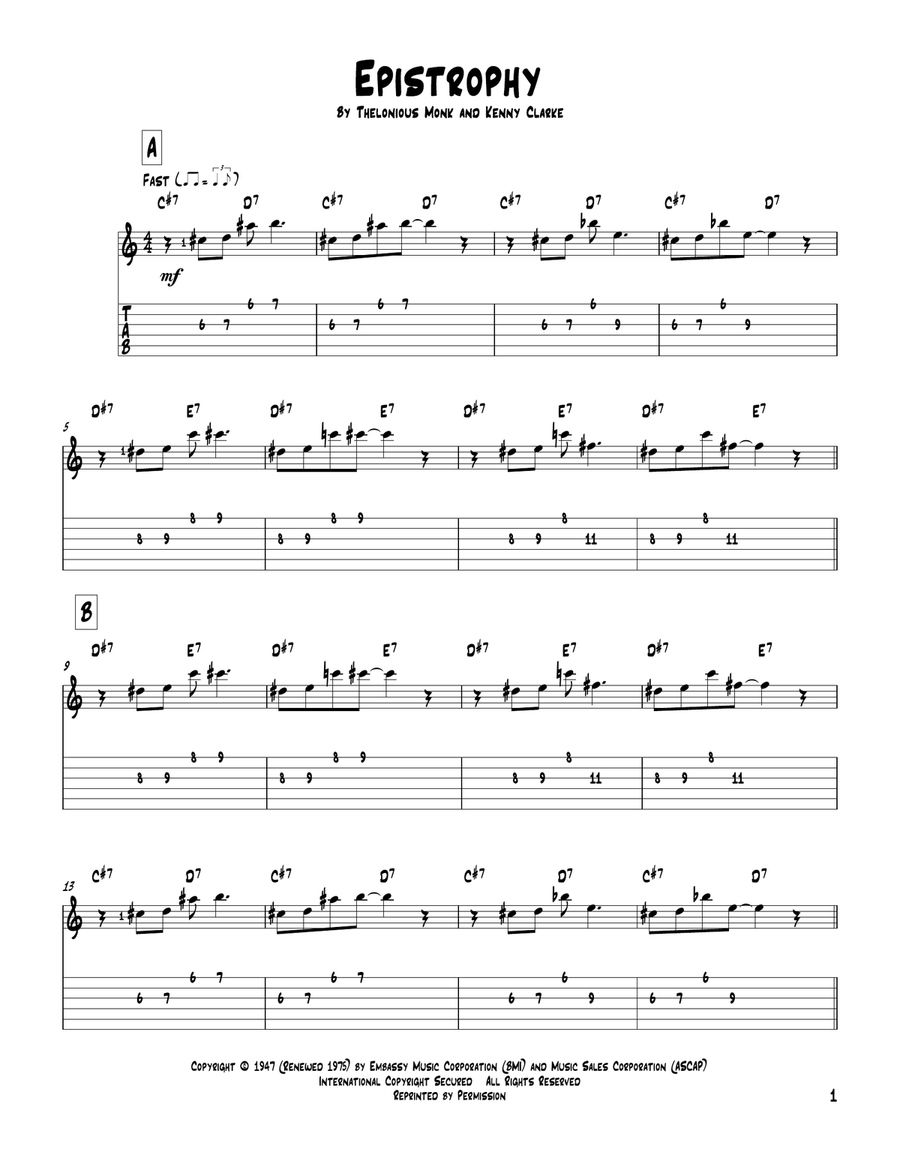 Epistrophy Electric Guitar scores gallery preview page 1