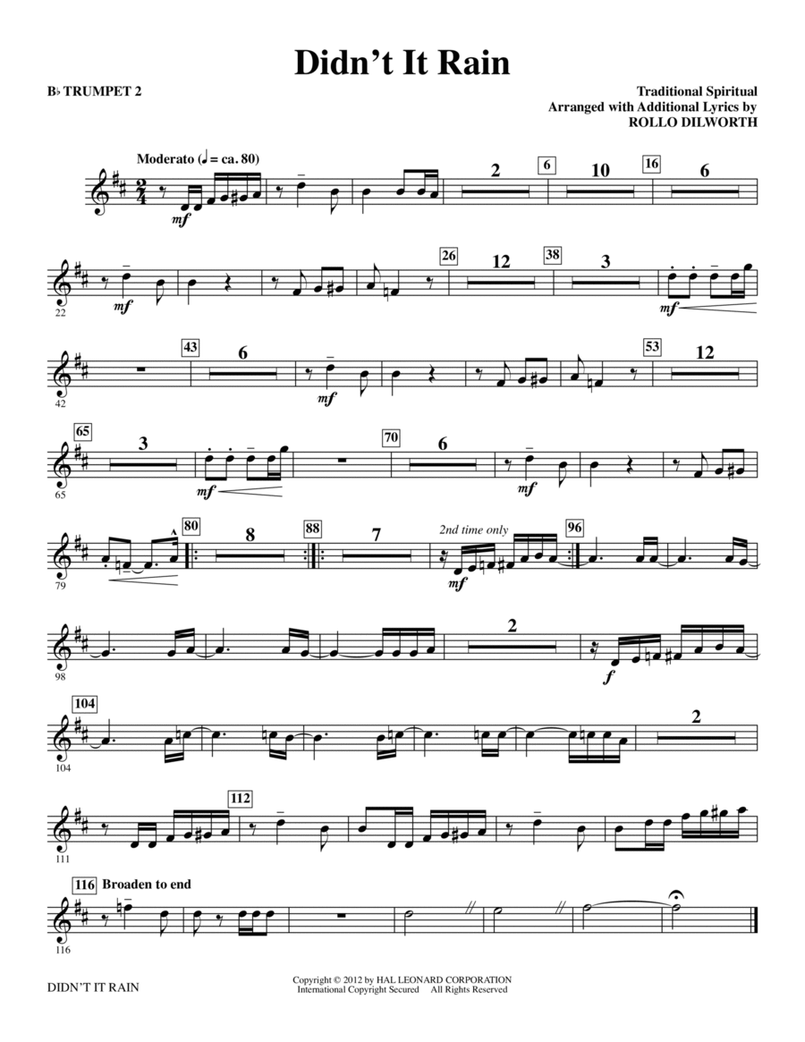 Didn't It Rain - Bb Trumpet 2 Choir scores gallery preview page 1