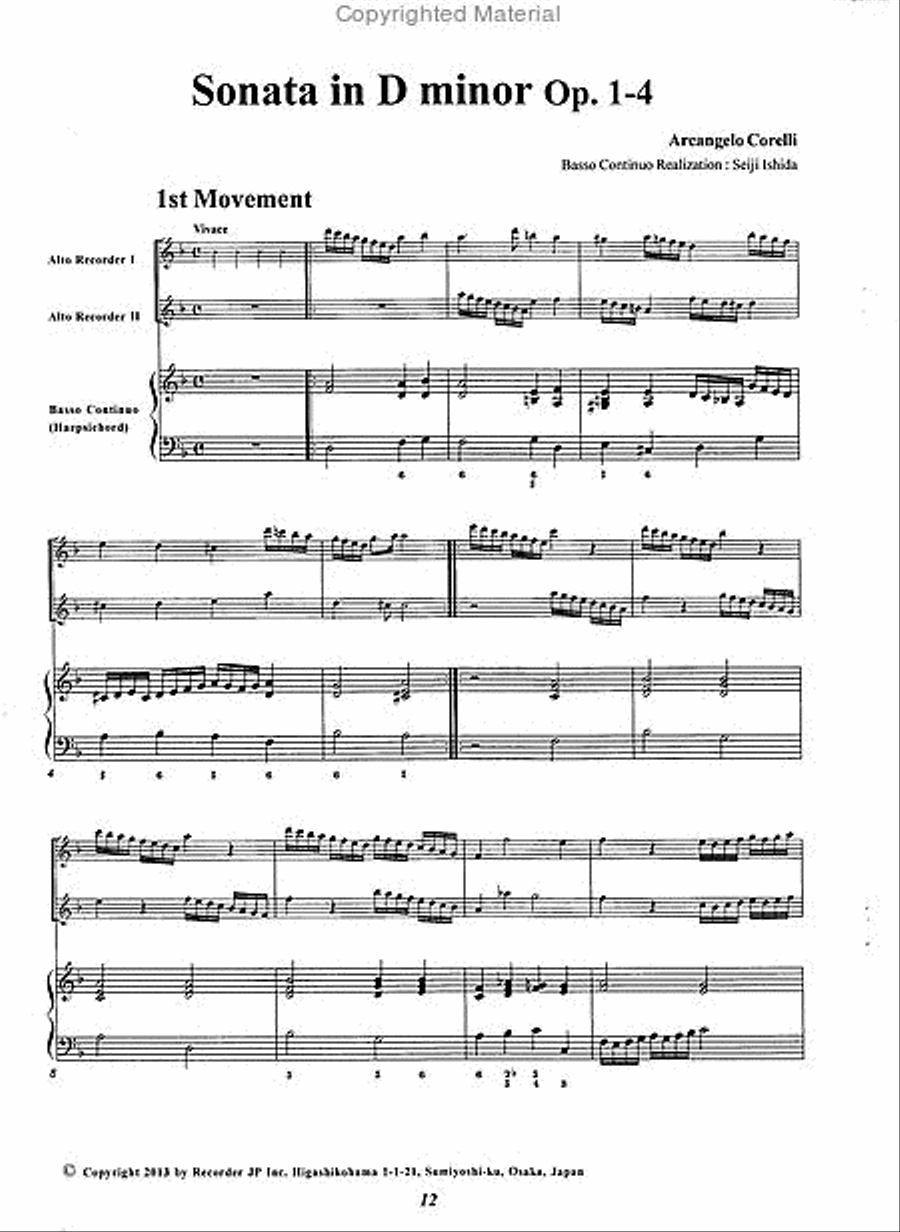 Trio Sonata D minor Op. 1-4 Alto Recorder scores gallery preview page 3