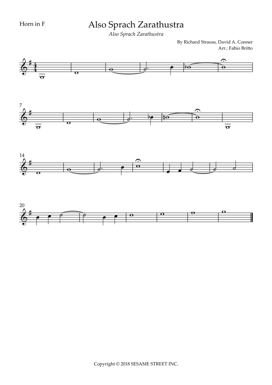 Also Sprach Zarathustra Horn Solo scores gallery preview page 1
