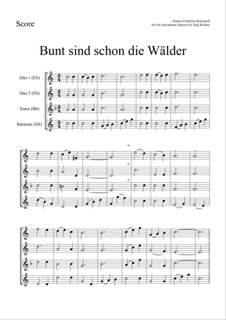 Bunt sind schon die Wälder für Saxophon Quartett Saxophone Quartet scores gallery preview page 2