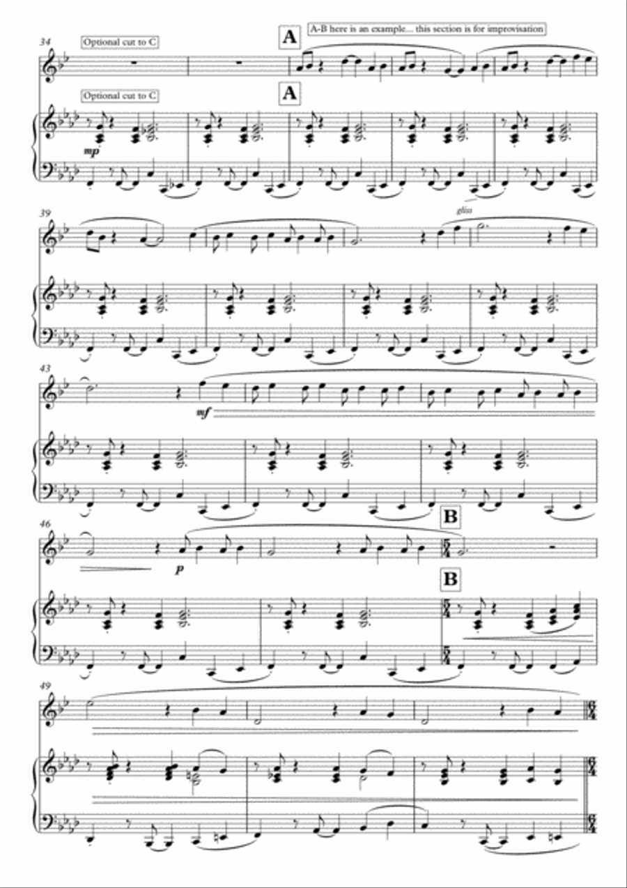 Self Isolation Blues for B flat Trumpet / Cornet / Flugelhorn and Piano by Simon Peberdy Cornet scores gallery preview page 4