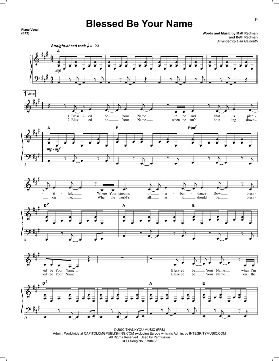 Blessed Be Your Name Voice scores gallery preview page 1
