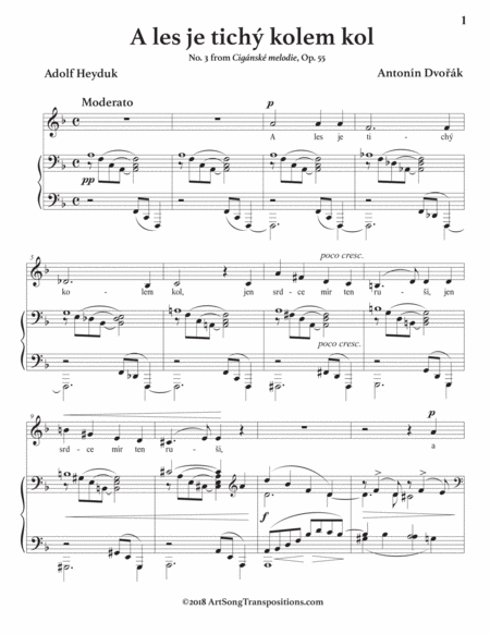 DVORÁK: A les je tichý kolem kol, Op. 55 no. 3 (transposed to F major)