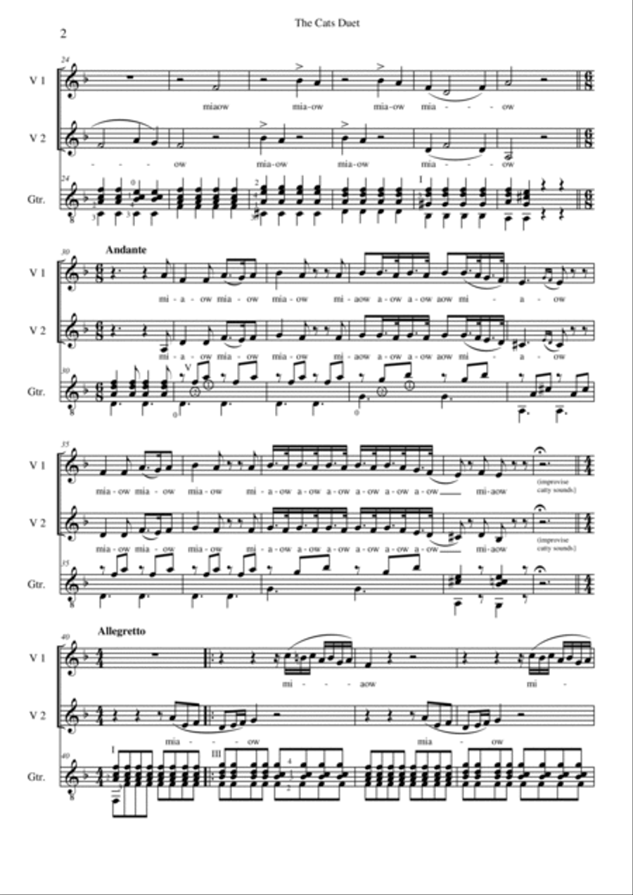 The Cats Duet (Duetto buffo di due gatti) for 2 altos and guitar Vocal Duet scores gallery preview page 2