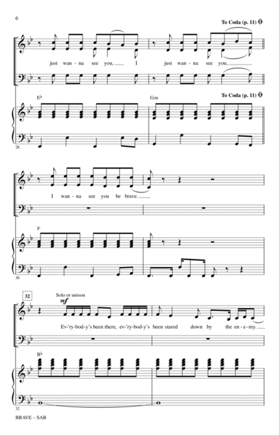 Brave (arr. Audrey Snyder) 3-Part scores gallery preview page 5
