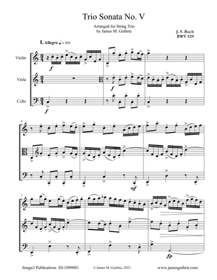 Book cover for BACH: Trio Sonata No. 5 BWV 529 for String Trio