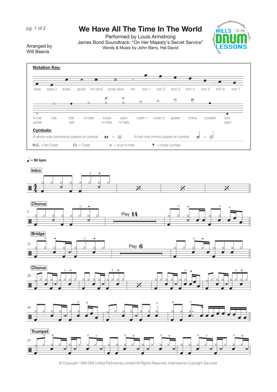 We Have All The Time In The World Drum Set scores gallery preview page 1