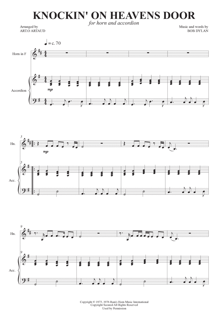Knockin' On Heaven's Door Brass Duet scores gallery preview page 1
