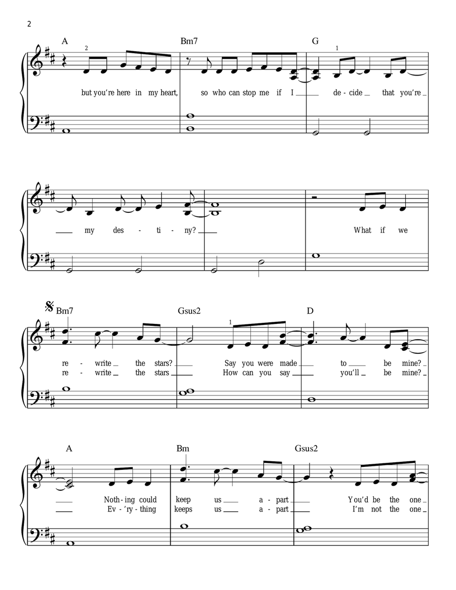 Rewrite The Stars (from The Greatest Showman) Easy Piano scores gallery preview page 2