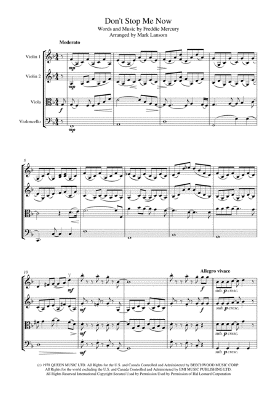 Don't Stop Me Now String Quartet scores gallery preview page 1