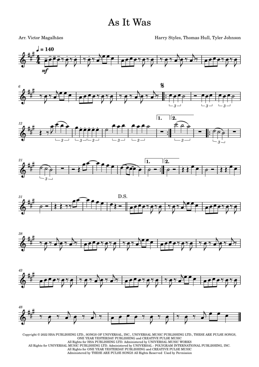 As It Was Violin Solo scores gallery preview page 1