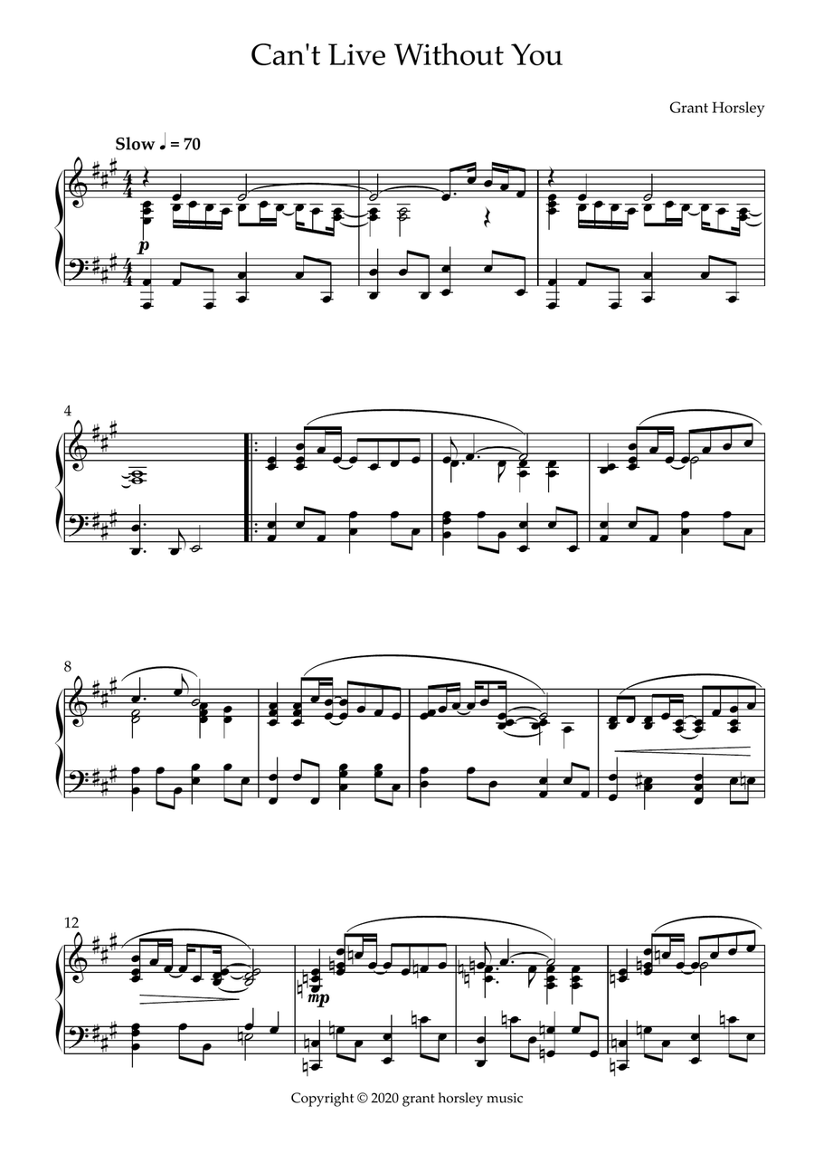 Can't Live Without You. Romantic Ballad for Weddings etc- Solo Piano Piano Solo scores gallery preview page 2