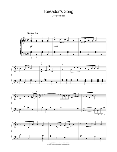 Toreador's Song (from Carmen) by Georges Bizet Easy Piano - Digital Sheet Music