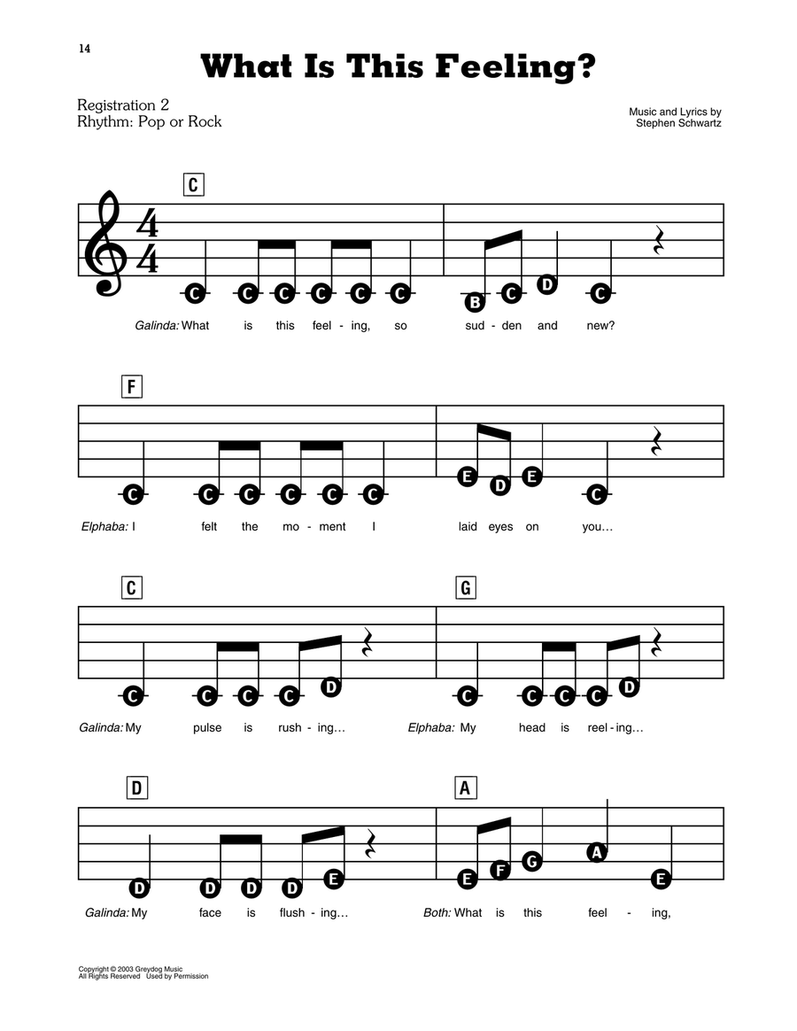 What Is This Feeling? (from Wicked) Electronic Keyboard scores gallery preview page 1