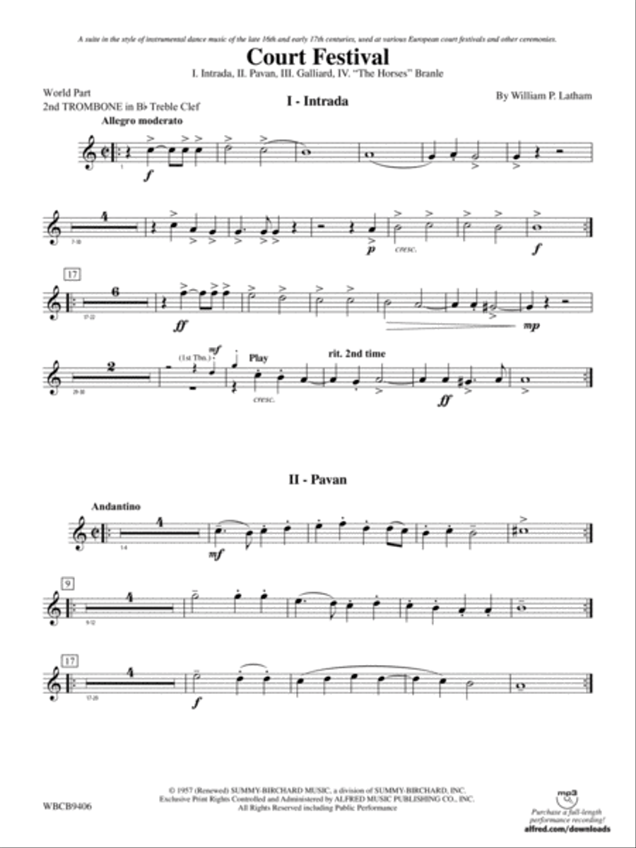 Court Festival (Suite for Concert Band): (World Part) 2nd B-flat Trombone T.C. Concert Band scores gallery preview page 1