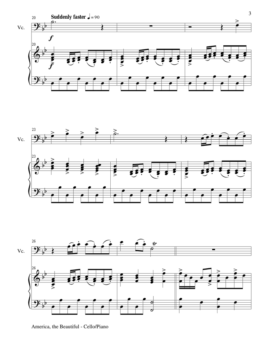 AMERICA, THE BEAUTIFUL (Duet – Cello and Piano/Score and Parts) Piano scores gallery preview page 3