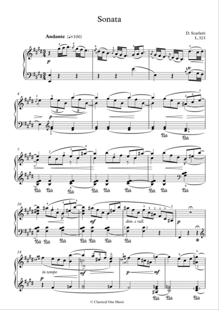 Scarlatti-Sonata in E-Major L.323 K.215(piano) Piano Solo scores gallery preview page 2