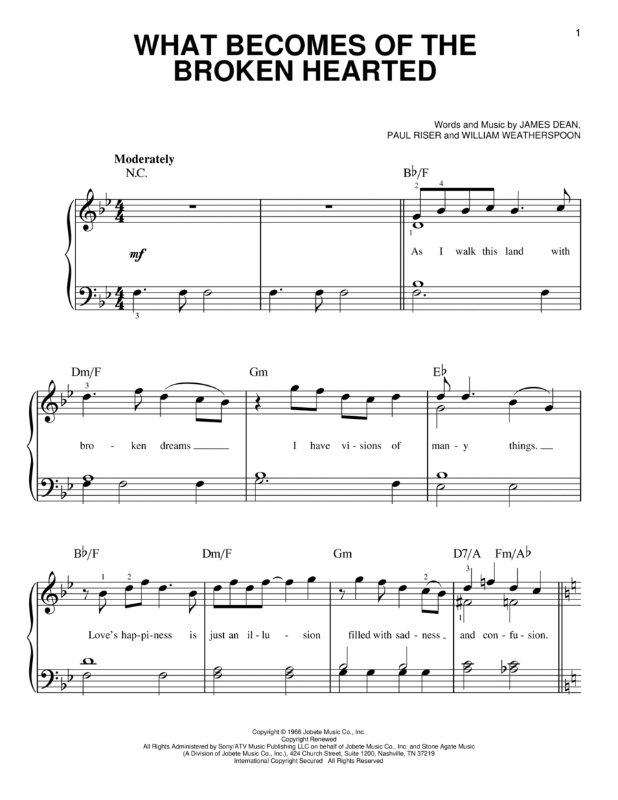 What Becomes Of The Broken Hearted Easy Piano scores gallery preview page 1