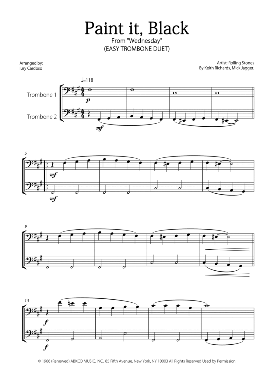 Paint It, Black Trombone Duet scores gallery preview page 1