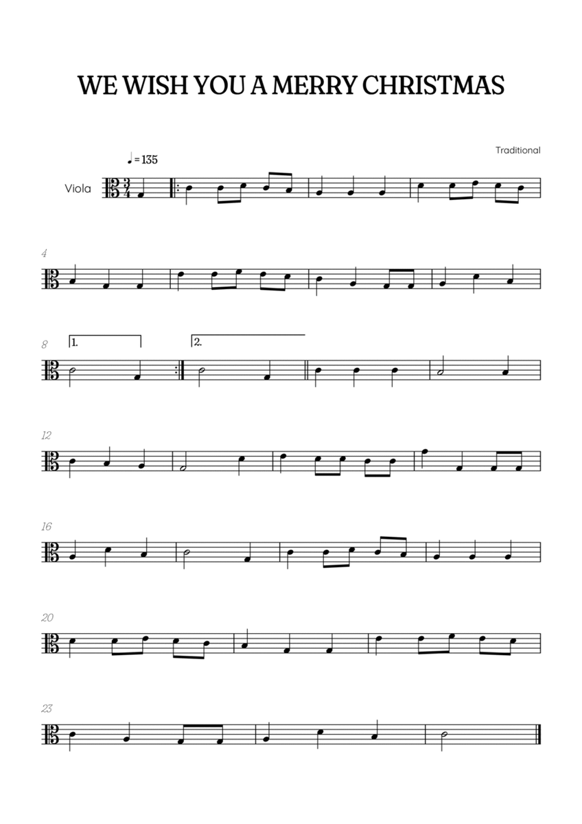 We Wish You a Merry Christmas for viola • easy Christmas sheet music image number null