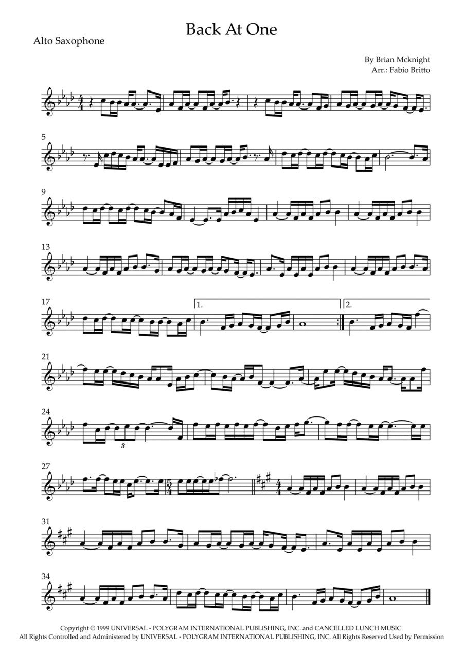 Back At One Alto Saxophone scores gallery preview page 1