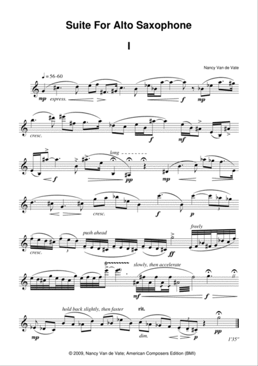 [Van de Vate] Suite for Solo Alto Saxophone Alto Saxophone scores gallery preview page 5