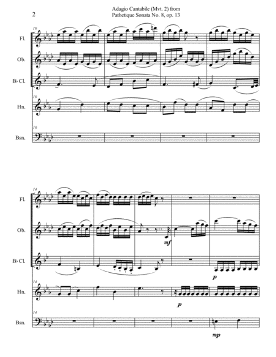 Adagio Cantible from Beethoven's Pathetique Sonata for Woodwind Quintet Woodwind Quintet scores gallery preview page 4