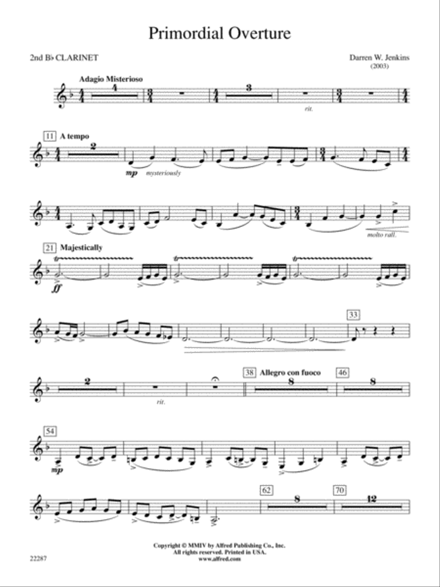 Primordial Overture: 2nd B-flat Clarinet Concert Band scores gallery preview page 1