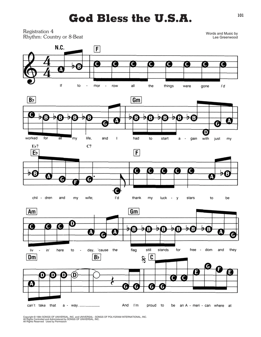 God Bless The U.S.A. Electronic Keyboard scores gallery preview page 1