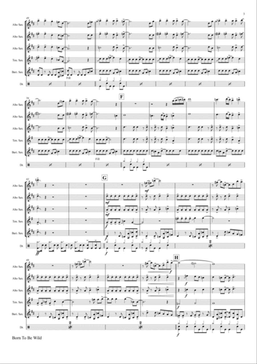 Born To Be Wild Saxophone Quintet scores gallery preview page 3