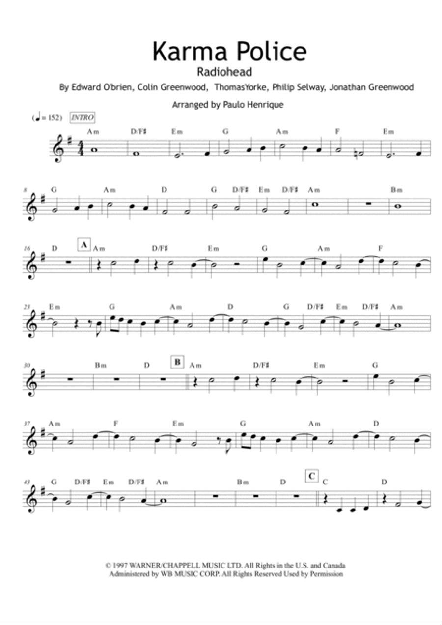 Karma Police Easy Piano scores gallery preview page 2