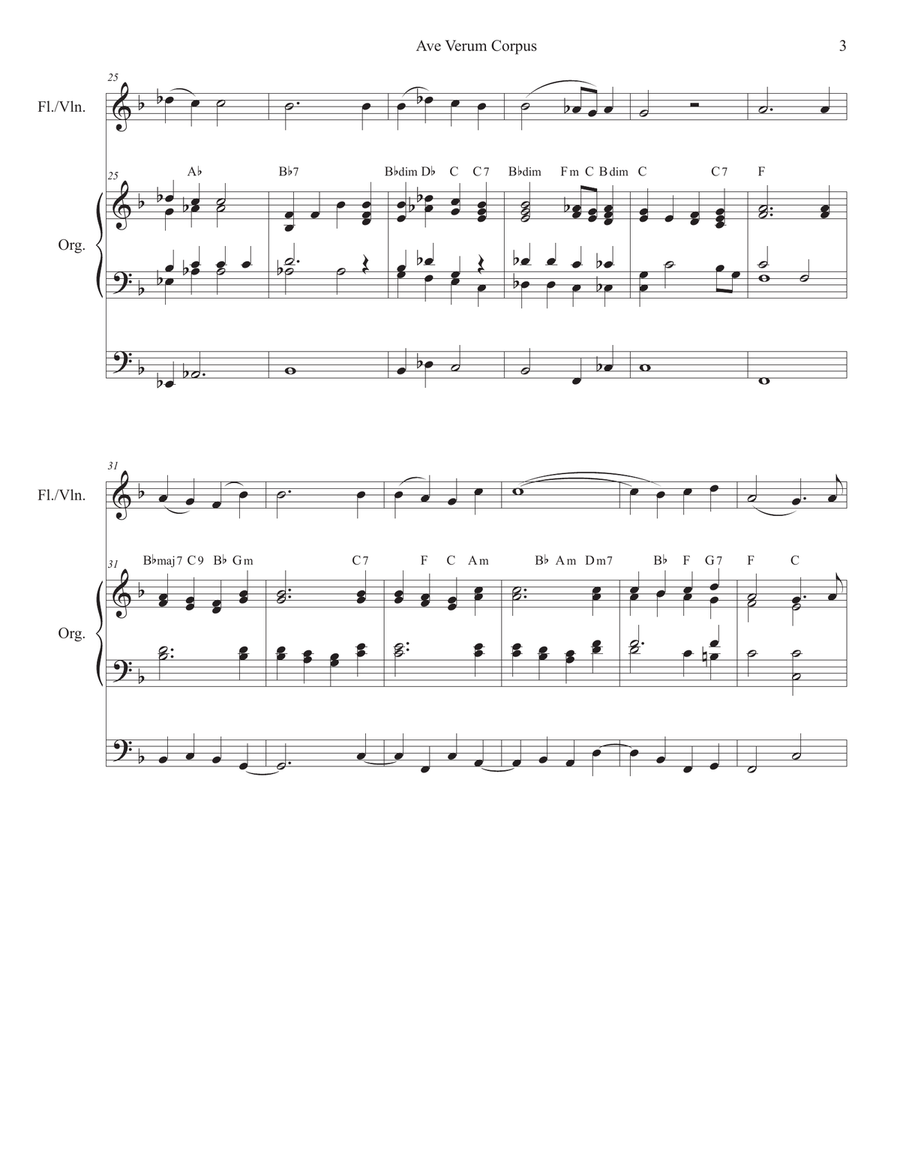 Ave Verum Corpus (Flute or Violin solo - Organ Accompaniment) Flute scores gallery preview page 3