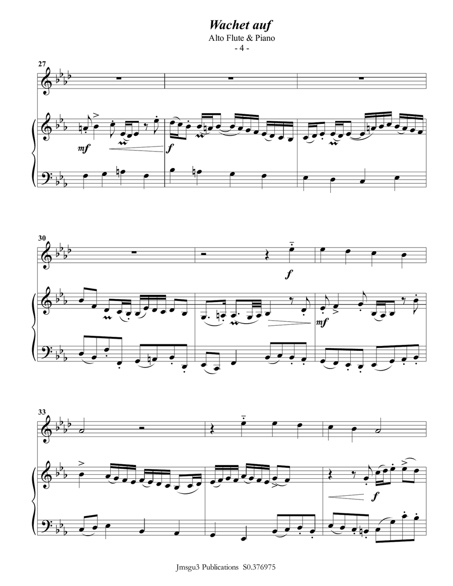 Bach: Wachet auf for Alto Flute & Piano Flute Solo scores gallery preview page 5