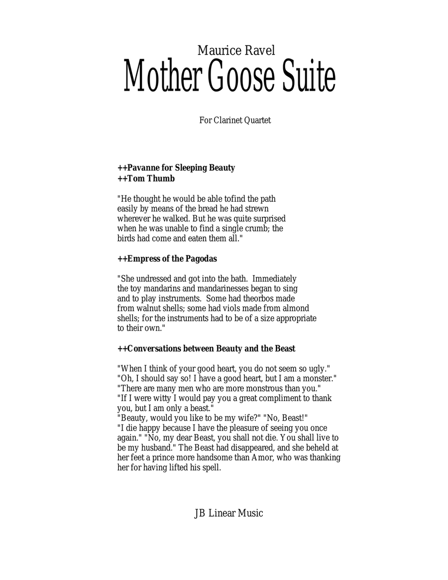 Ravel - Mother Goose Suite Selections for Clarinet Quartet Clarinet Quartet scores gallery preview page 1