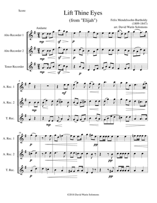 Lift thine eyes (from Elijah) for recorder trio (2 altos, 1 tenor)