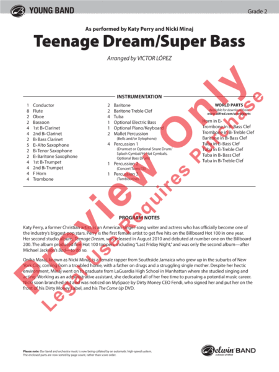 Teenage Dream / Super Bass Concert Band scores gallery preview page 2