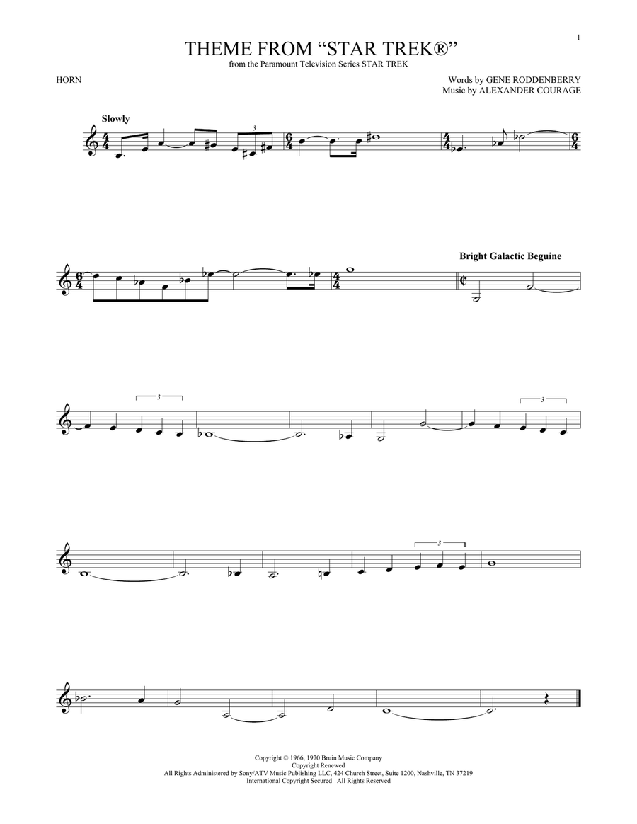 Theme From Star Trek Theme From Star Trek Horn Solo scores gallery preview page 1