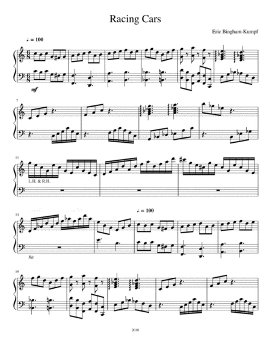 Racing Cars Piano Solo scores gallery preview page 1