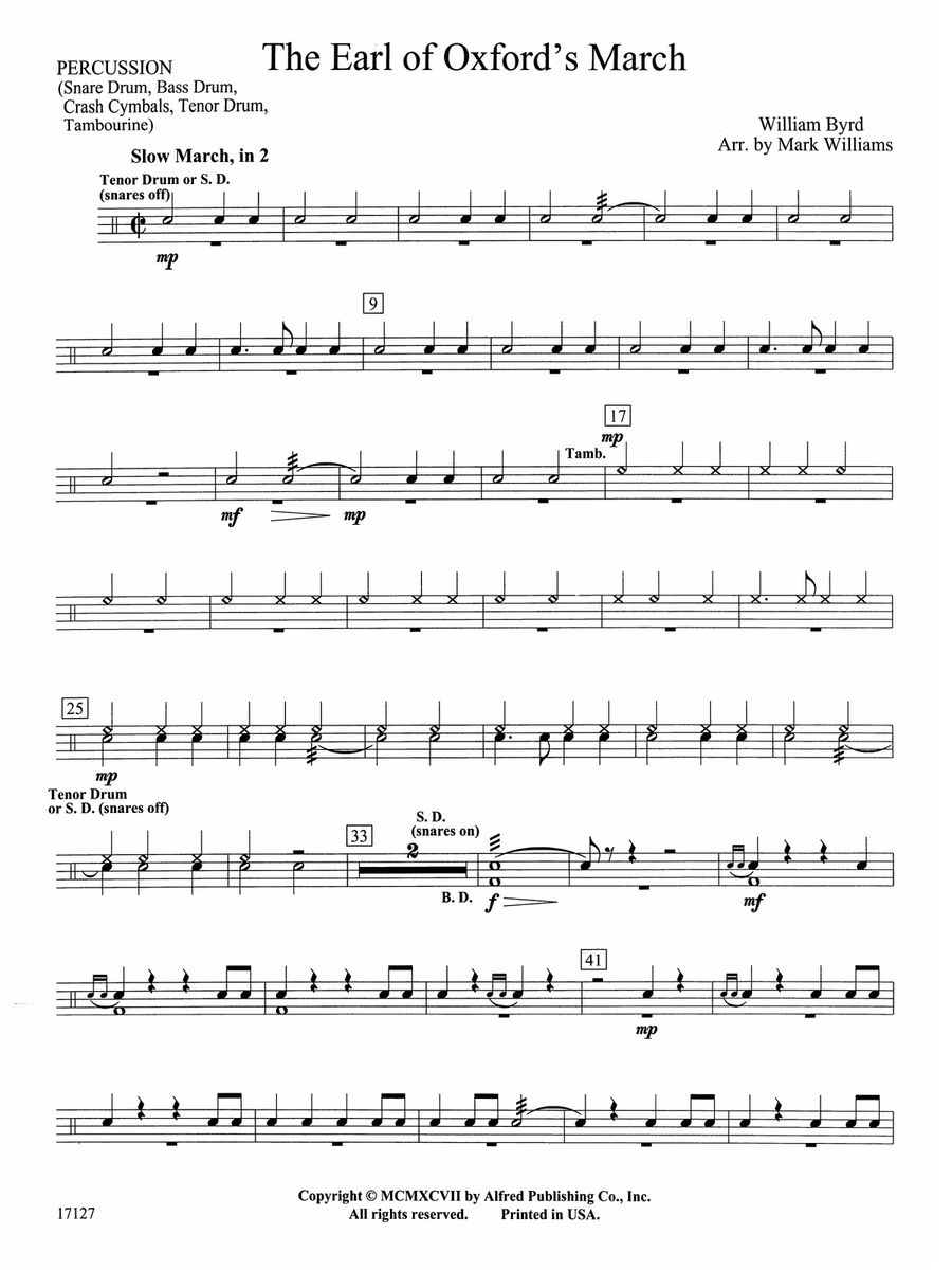 Earl of Oxford's March: 1st Percussion