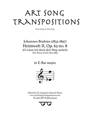 Book cover for BRAHMS: Heimweh II, Op. 63 no. 8 (transposed to E-flat major)