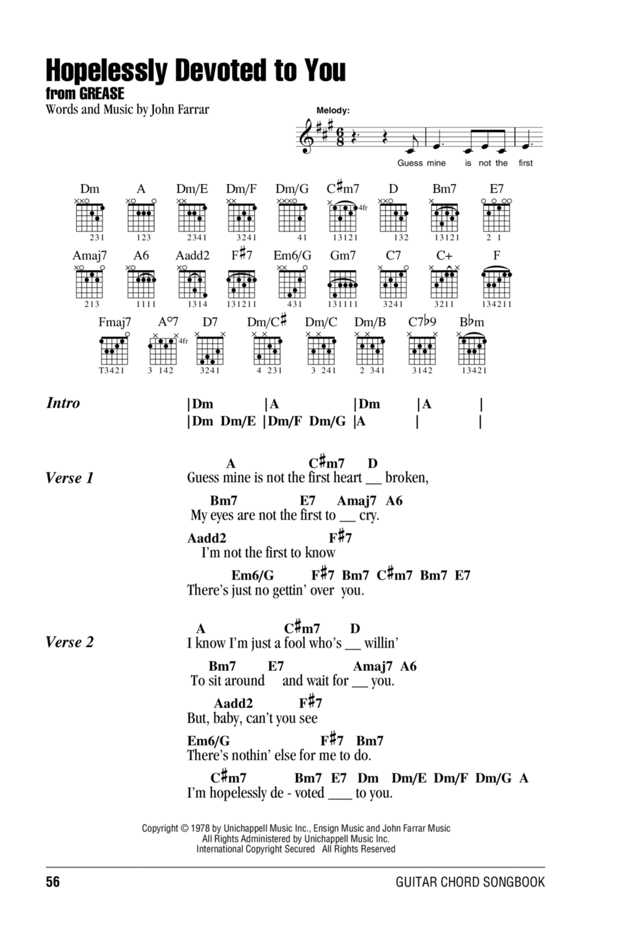 Hopelessly Devoted To You Acoustic Guitar scores gallery preview page 1