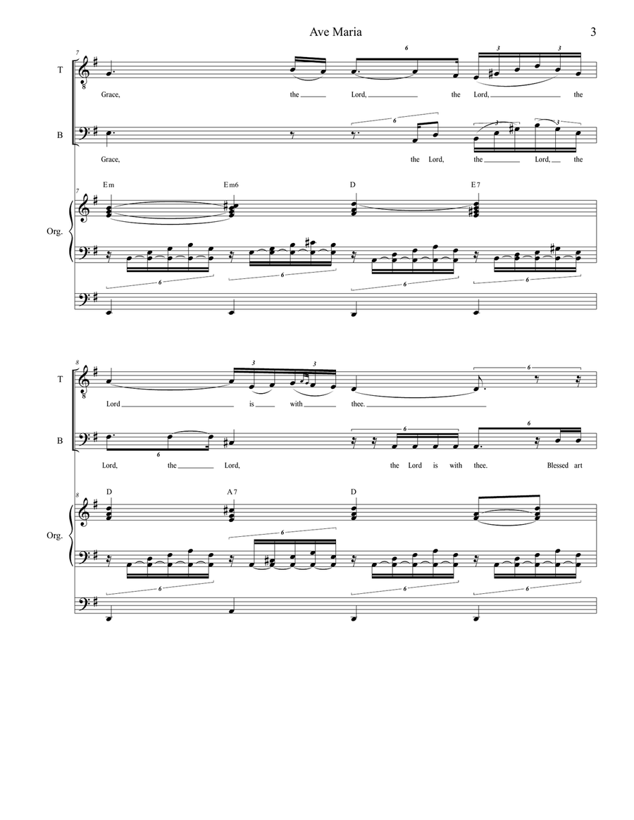 Ave Maria (Duet for Tenor and Bass Solo - English Lyrics - Low Key) - Organ Accompaniment Bass Voice scores gallery preview page 4