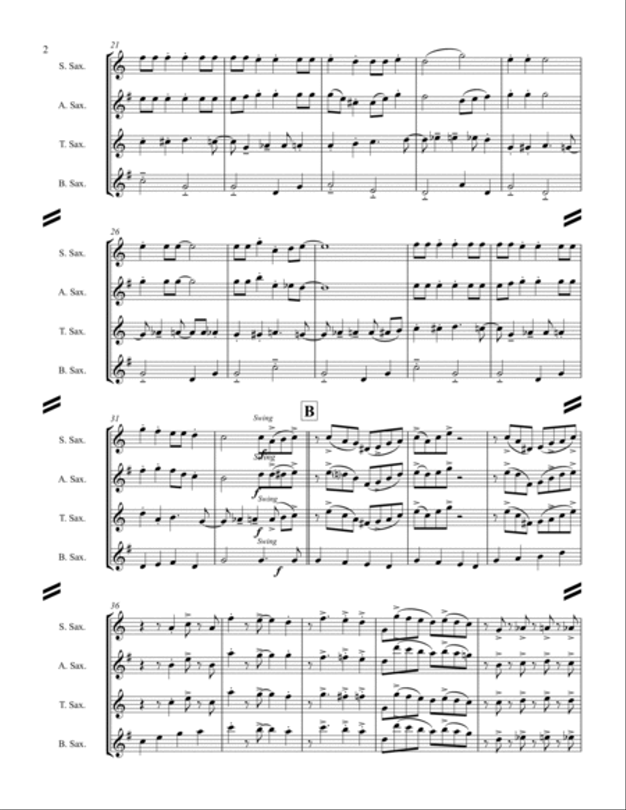 Jingle Bells (for Saxophone Quartet SATB or AATB) Saxophone Quartet scores gallery preview page 3