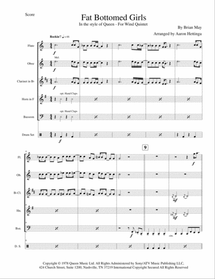 Fat Bottomed Girls Woodwind Quintet scores gallery preview page 3