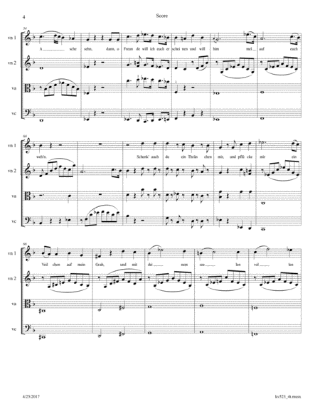 Mozart: Lied - Abendempfindung (Evening feelings) K 523 Arr. for String Quartet. Option: Voice repla image number null
