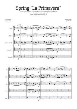 Book cover for "Spring" (La Primavera) by Vivaldi - Easy version for WOODWIND QUINTET