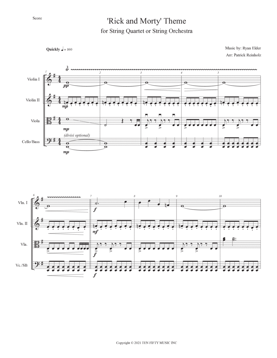 Rick And Morty Theme Rick And Morty Theme String Quartet scores gallery preview page 1
