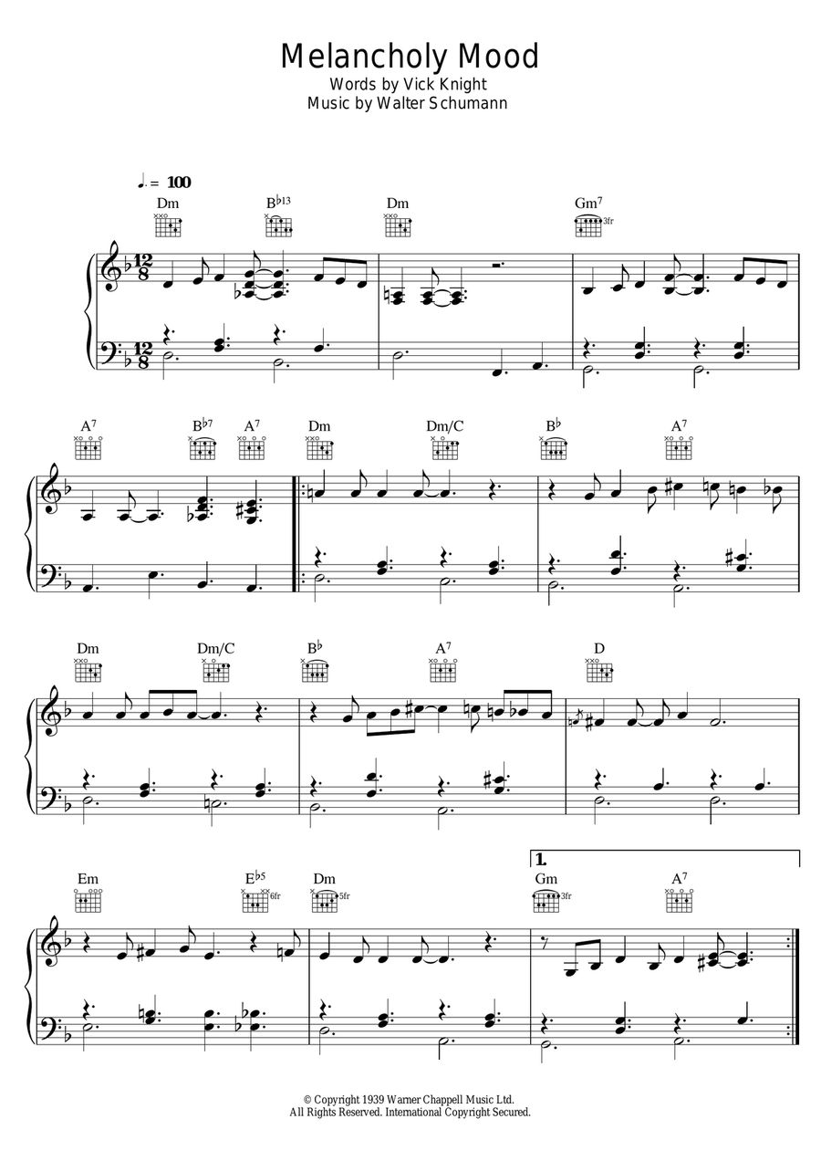 Melancholy Mood Melancholy Mood Piano, Vocal scores gallery preview page 1