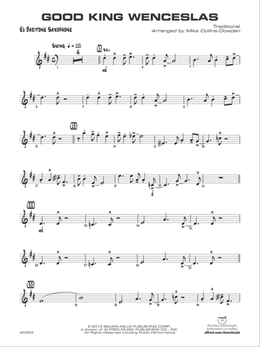 Good King Wenceslas: E-flat Baritone Saxophone Jazz Ensemble scores gallery preview page 1
